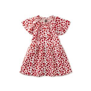 NWT Tea Linen Ruffle Shoulder Girl Dress Bell Sleeve Ruffle A Lines Red White 4